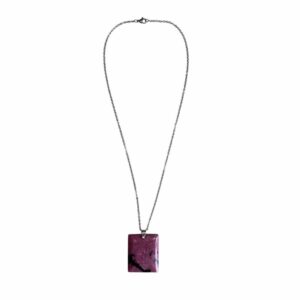 Collier Pendentif pierre plate rectangle rhodonite A 3.5 x 4.5 cm