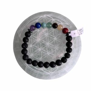 Bracelet boule 08mm 7 chakras  pierre de lave A - TAILLE 1