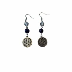 Boucles d oreilles Cristal de Roche / Améthyste fleur de vie